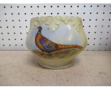 A Worcester Locke &amp; Co blush ivory vase, painted with a pheasant, signed E Blake, height 3.5ins