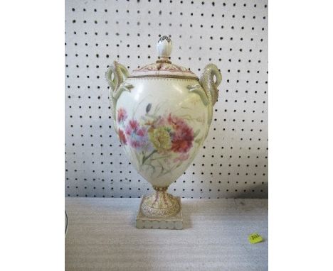 A Royal Worcester style covered vase, unmarked, painted with summer flowers, height 12ins