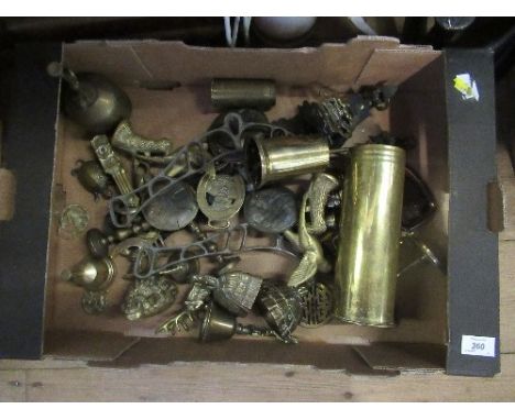 A collection of metal ware including brass shell, etc. scales
