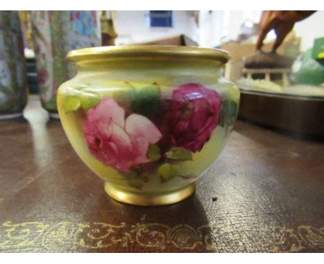 A Royal Worcester bowl vase, painted with roses, date circa 1900, height 5ins