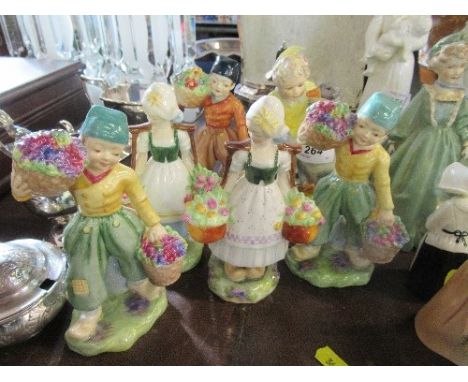 Six Royal Worcester figures, three Dutch Boy, two Dutch Girl and Goosie Goosie Gander