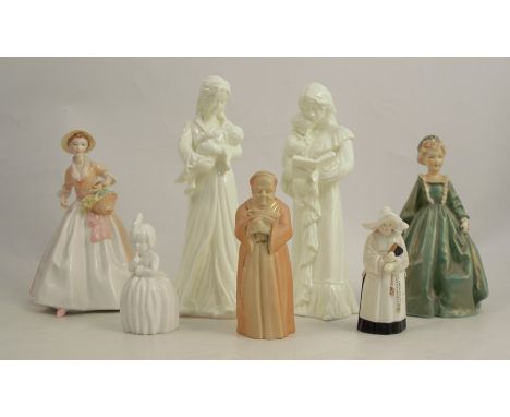 Three Royal Worcester candle snuffers, together with four Royal Worcester figuresCondition Report:  Monk has chip to bible, g