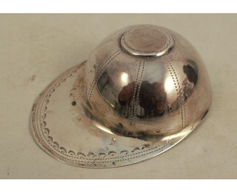 A Georgian silver caddy spoon, formed as a Jockey's cap, af, Birmingham 1823