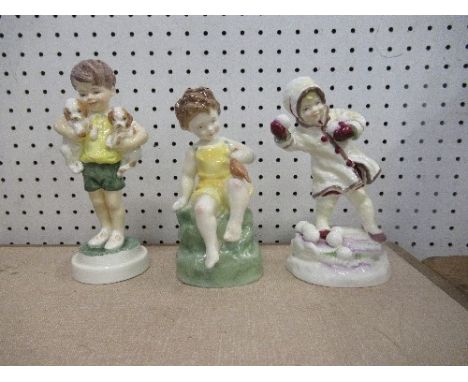 Three Royal Worcester figures, Friday's Child, All Mine and December