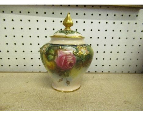 A Hadley's Worcester covered pot pourri vase,&nbsp; decorated with roses, height 5.5ins