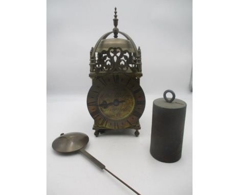 An 18th century style brass lantern clock, the dial signed Thomas Moore, Ipswich