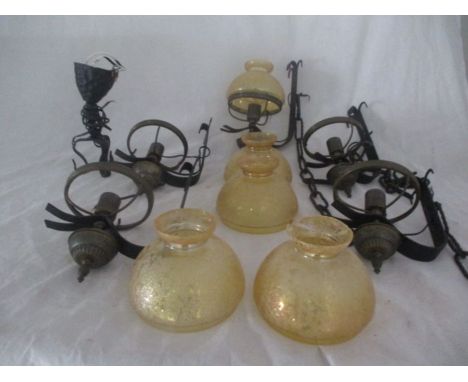 A collection of 5 rustic style wall lights with glass shades ( 1 shade A/F) along with a ceiling light