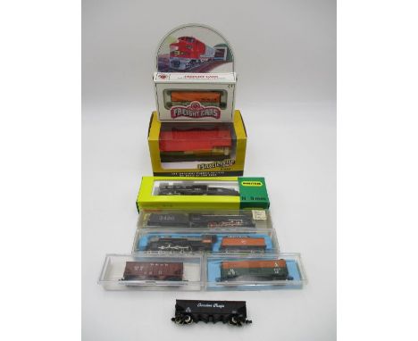A collection of various boxed  N Gauge model railway items including a Rivarossi "Milwaukee Road" steam locomotive, Fleischma