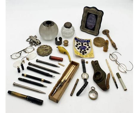 A collection of miscellaneous items including a Mabie Todd "The Swan Pen" having two 18ct stamped polished bands, the nib wit