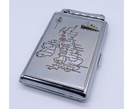 A Colibri Monopol combination lighter and cigarette case with a map of great Britain and a liner to front