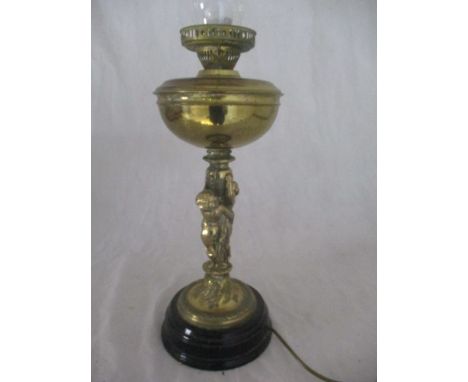 A Victorian converted brass oil lamp
