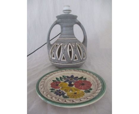A West German style lamp along with a decorative West German plate
