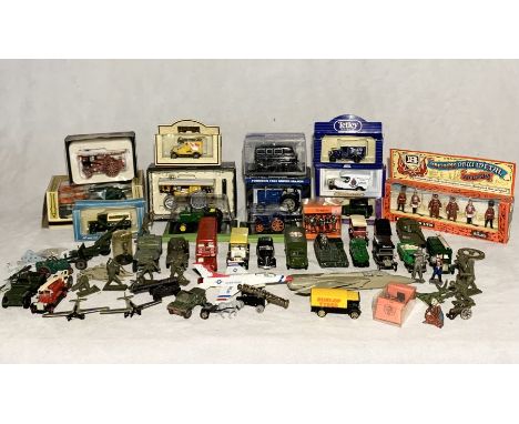  A collection of various die cast vehicles and other vintage models including Corgi, Britains etc.