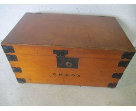 An Edwardian metal bound trunk - height 26cm, width 50cm, depth 30cm