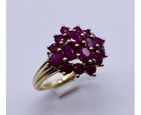 A 9ct gold ruby cluster ring