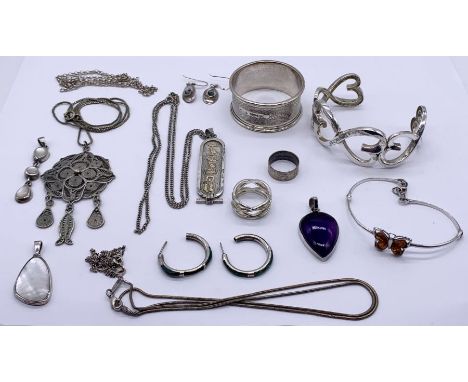 A collection of 925 silver and similar jewellery including bangle, rings, earrings etc.