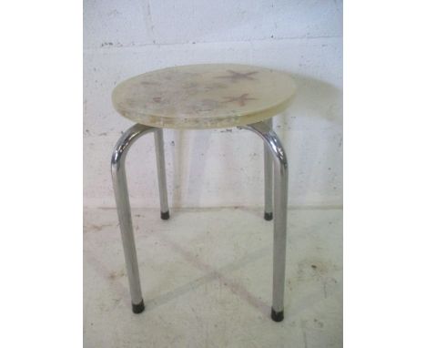 A Lucite style stool decorated with shells, star fish etc. with chrome legs