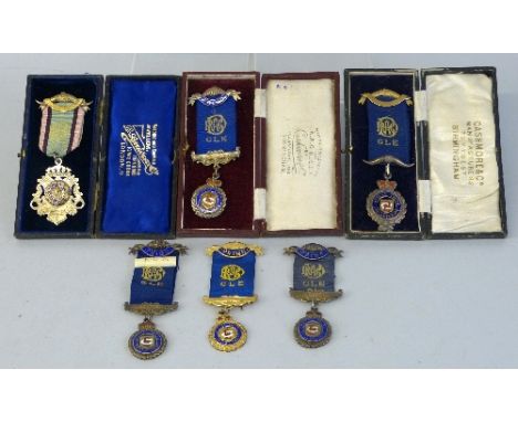 RAOB Jewels -  six silver or silver gilt and enamel medals, three cased, all bearing inscriptions verso dated 1911 to 1954 (6