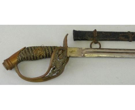 A late 19th century Imperial German/Prussian infantry officers sabre, the 79cm steel double fullered blade inscribed Weyersbe