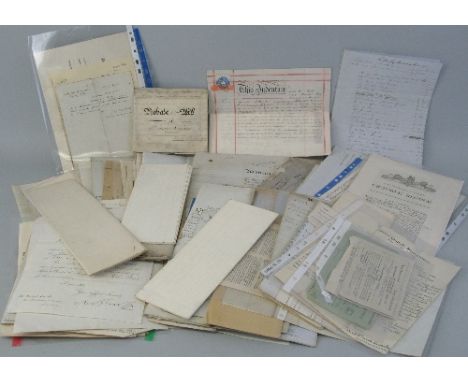 Large collection of Victorian and later paper ephemera, predominantly of local interest. including manuscript deeds on vellum