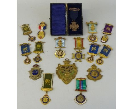 RAOB Jewels - sixteen base metal and enamel medals, medallions and badges, one cased, one commemorating the coronation of Geo