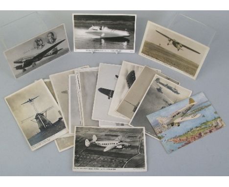 Eighteen real photographic postcards, of aeroplanes including five Dutch KLM, a printed postcard of an aeroplane and a real p