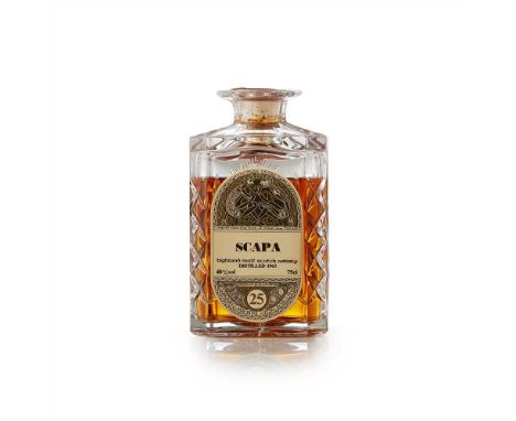 SCAPA 25 YEAR OLD bottled by Gordon &amp; MacPhail, in crystal decanter, with presentation case (Dimensions: 75cl/ 40%)(75cl/
