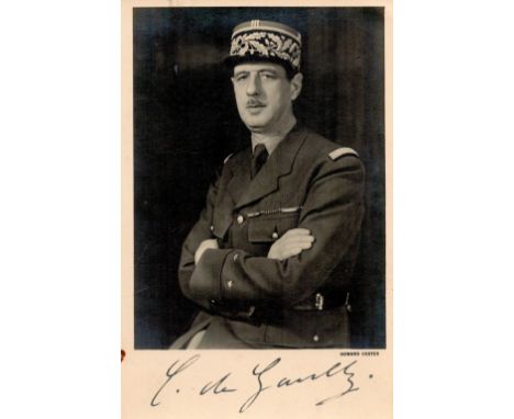 Charles de Gaulle signed 5x4 vintage black and white photo taken from the Kirby autograph collection. Charles André Joseph Ma