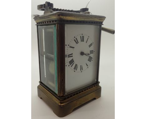 Large French brass chiming carriage clock with key 