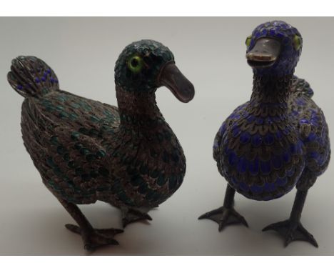 Two stamped silver and enamel ducks, 235g