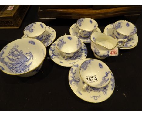 Royal Worcester blue and white Dragon pattern part tea service 