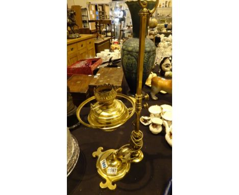 Christopher Wray brass lamp lacking shade, H: 63 cm 