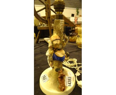 West German Goebel table lamp of girl in tree with puppy