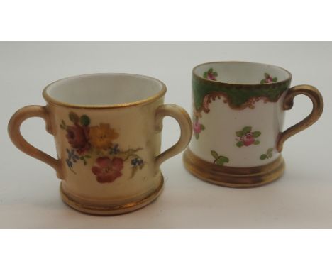 Royal Worcester miniature blush ivory Tyg and a small Crown Staffordshire tankard