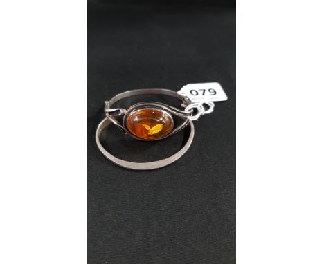 SILVER AND AMBER BANGLE AND 1 OTHER 