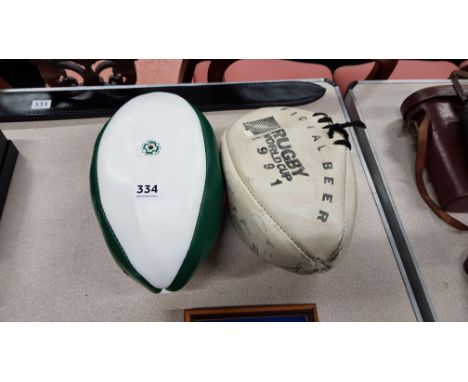 2 VINTAGE RUGBY BALLS