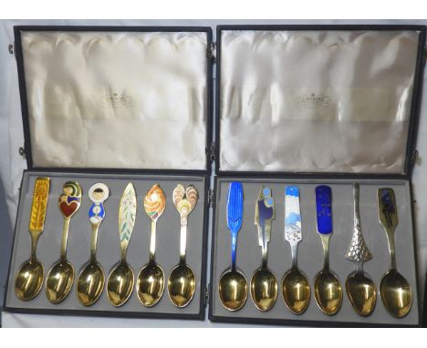 A MICHELSEN STERLING ENAMEL DANISH 1961-72 CASED SET 12 SPOONS 