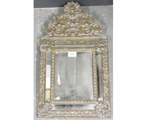 EMBOSSED METAL FRAMED MIRROR WITH MIRRORED BORDER 23' X 12' 