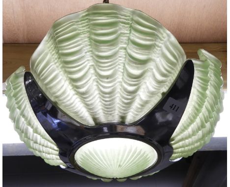 ART DECO GREEN GLASS CONCHE SHELL LIGHT FITTING