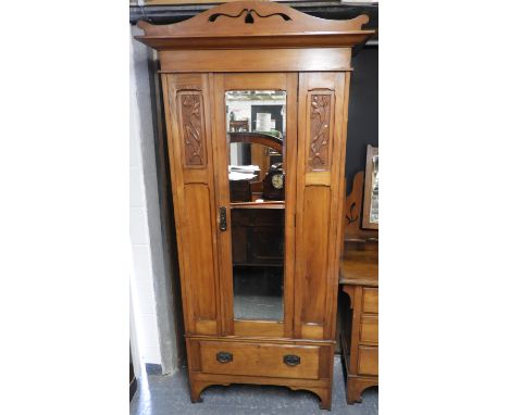 SATINWOOD MIRROR DOOR WARDROBE & DRESSING TABLE 