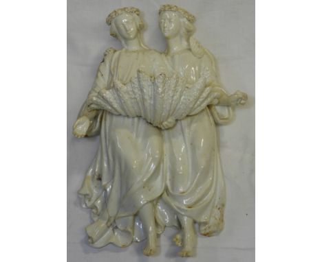 CREAM CERAMIC ANGELIC HOLY WATER WALL HANGING STOUP