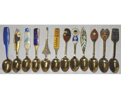 A MICHELSEN STERLING ENAMEL DANISH  1961-73 12 SPOONS LOOSE 