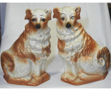 PAIR LARGE STAFFORDSHIRE MANTEL DOGS 