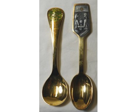 2 MICHELSEN GILDED + ENAMEL 1973 & 89 CHRISTMAS SPOONS 