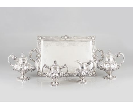 D. JoÃ£o V style tea and coffee serviceComprising a tray, teapot, coffee pot, sugar bowl, and milk jug_x000D_Silver 833/000, 