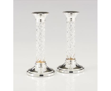 A pair of Garrard & Co. candlesticksSilver 925/000 and faceted crystal_x000D_Birmingham assay warrantee mark for 1995 and gol