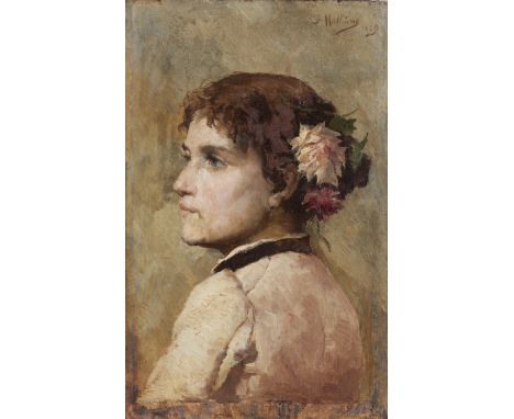 JosÃ© Malhoa (1855-1933)"Portrait of a Young Girl"Oil on woodSigned and dated 188522Ã—14 cmThe identity of the young woman de