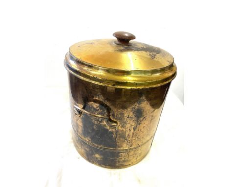 Vintage brass lidded 2 handled coal pot height approx 12 inches tall 