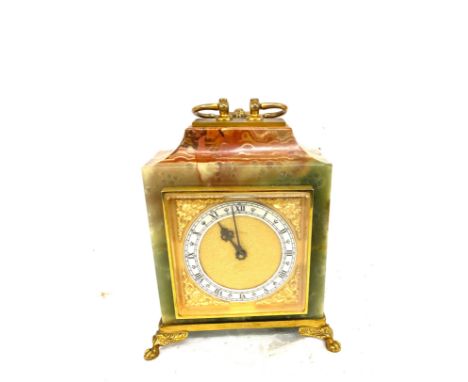 Vintage brass and onyx mantle clock 15 jewel Swiss made 