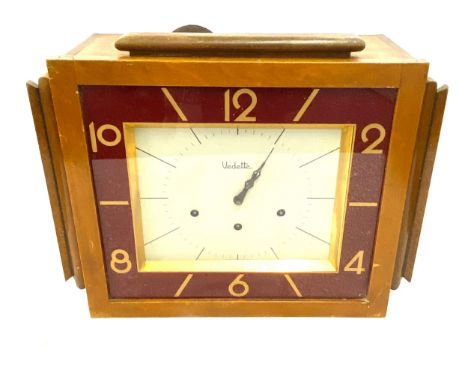 Vintage wooden framed Vedette 3 key hole clock, untested, measures approx 14 inches tall 18 inches wide 7 inches depth 